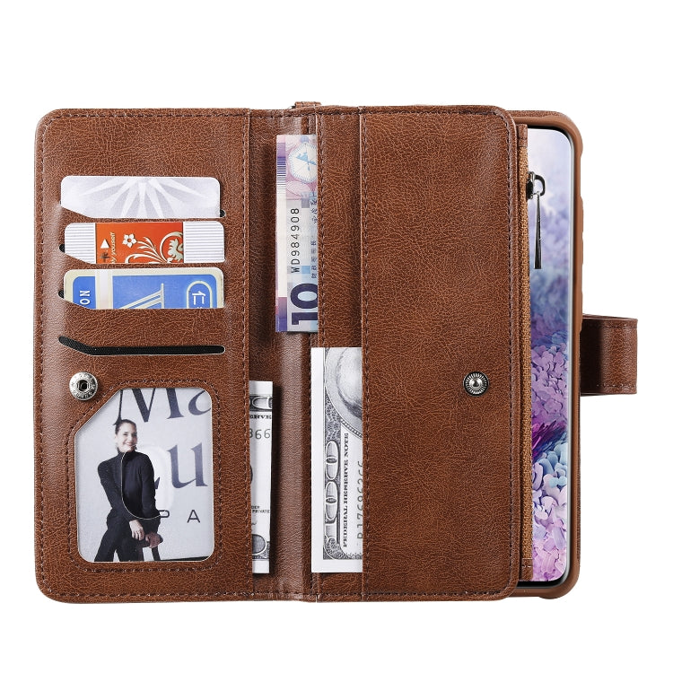 For Galaxy S20+ 2 in 1 Solid Color Zipper Shockproof Protective Case with Card Slots & Bracket & Photo Holder & Wallet Function