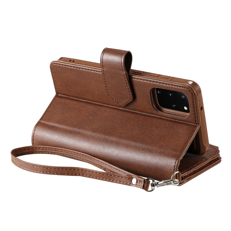 For Galaxy S20+ 2 in 1 Solid Color Zipper Shockproof Protective Case with Card Slots & Bracket & Photo Holder & Wallet Function