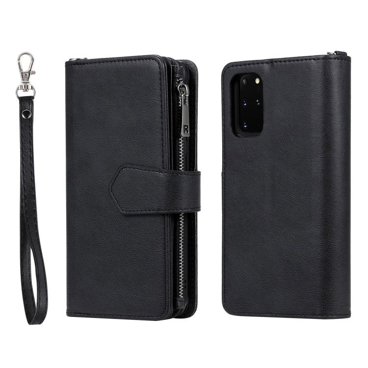 For Galaxy S20+ 2 in 1 Solid Color Zipper Shockproof Protective Case with Card Slots & Bracket & Photo Holder & Wallet Function