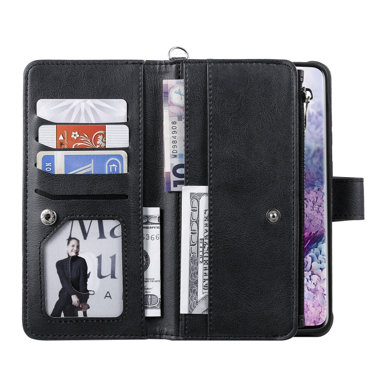 For Galaxy S20+ 2 in 1 Solid Color Zipper Shockproof Protective Case with Card Slots & Bracket & Photo Holder & Wallet Function