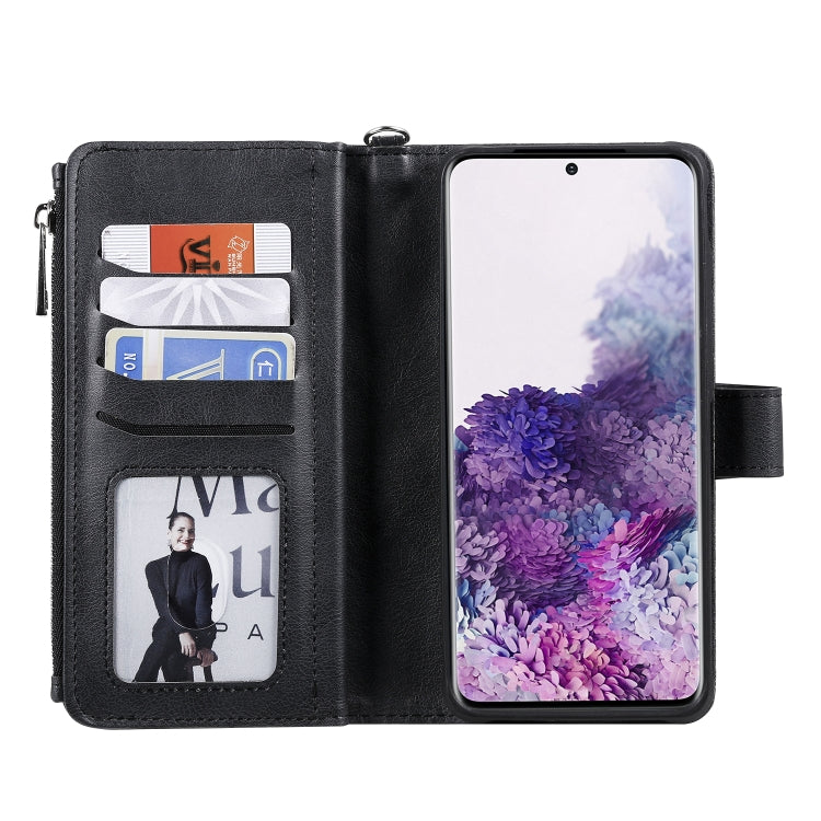 For Galaxy S20+ 2 in 1 Solid Color Zipper Shockproof Protective Case with Card Slots & Bracket & Photo Holder & Wallet Function