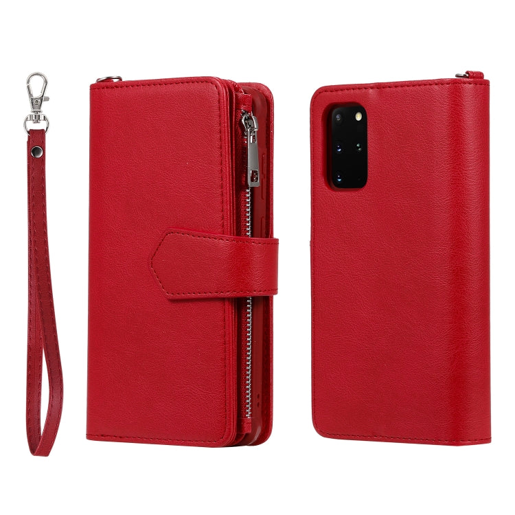 For Galaxy S20+ 2 in 1 Solid Color Zipper Shockproof Protective Case with Card Slots & Bracket & Photo Holder & Wallet Function