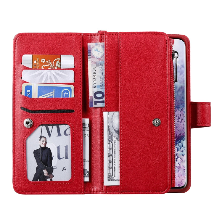 For Galaxy S20+ 2 in 1 Solid Color Zipper Shockproof Protective Case with Card Slots & Bracket & Photo Holder & Wallet Function