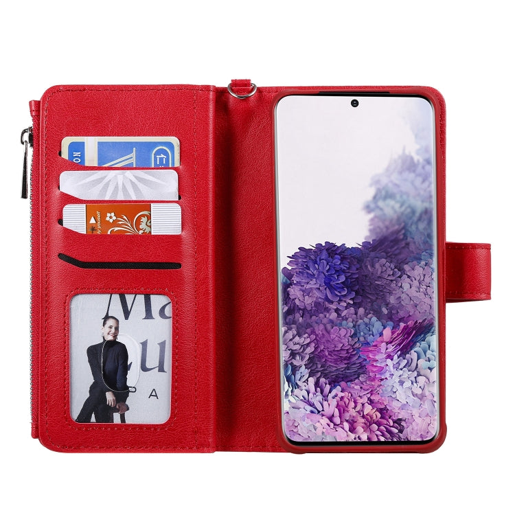 For Galaxy S20+ 2 in 1 Solid Color Zipper Shockproof Protective Case with Card Slots & Bracket & Photo Holder & Wallet Function
