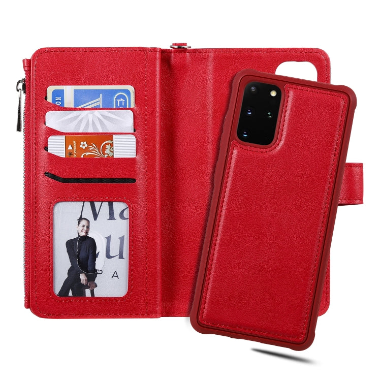 For Galaxy S20+ 2 in 1 Solid Color Zipper Shockproof Protective Case with Card Slots & Bracket & Photo Holder & Wallet Function