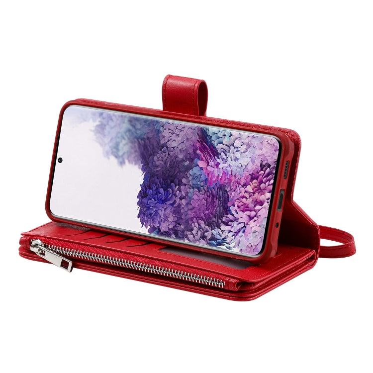 For Galaxy S20+ 2 in 1 Solid Color Zipper Shockproof Protective Case with Card Slots & Bracket & Photo Holder & Wallet Function