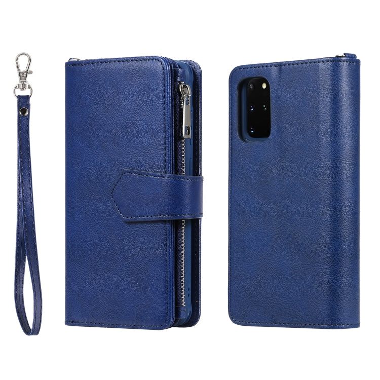 For Galaxy S20+ 2 in 1 Solid Color Zipper Shockproof Protective Case with Card Slots & Bracket & Photo Holder & Wallet Function