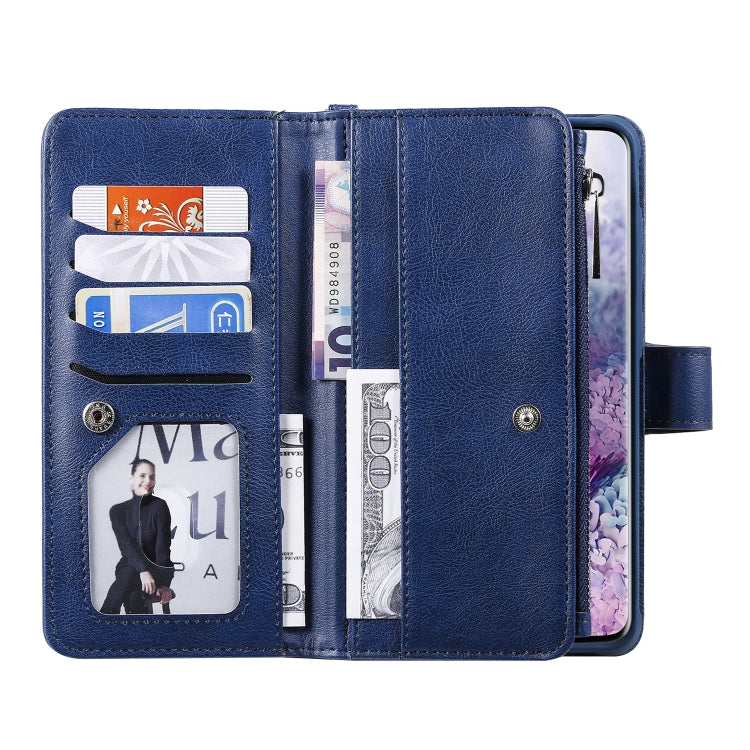 For Galaxy S20+ 2 in 1 Solid Color Zipper Shockproof Protective Case with Card Slots & Bracket & Photo Holder & Wallet Function