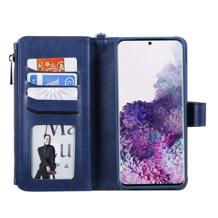 For Galaxy S20+ 2 in 1 Solid Color Zipper Shockproof Protective Case with Card Slots & Bracket & Photo Holder & Wallet Function
