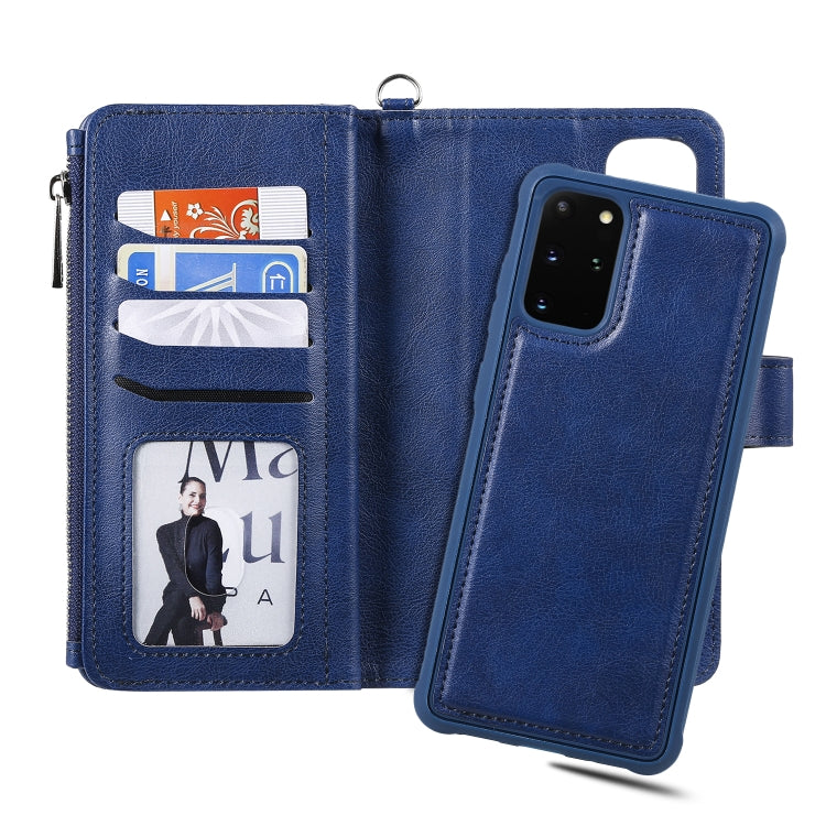 For Galaxy S20+ 2 in 1 Solid Color Zipper Shockproof Protective Case with Card Slots & Bracket & Photo Holder & Wallet Function
