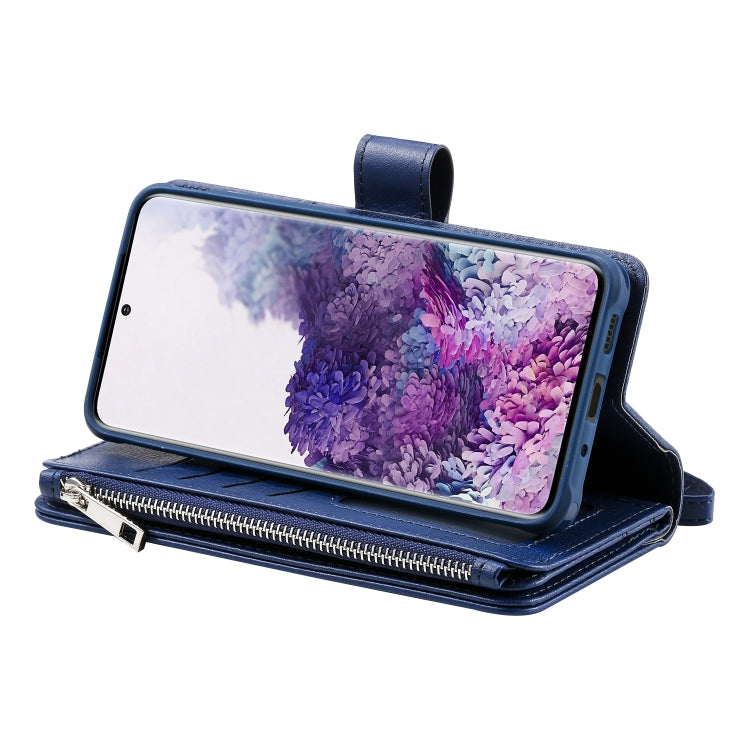 For Galaxy S20+ 2 in 1 Solid Color Zipper Shockproof Protective Case with Card Slots & Bracket & Photo Holder & Wallet Function
