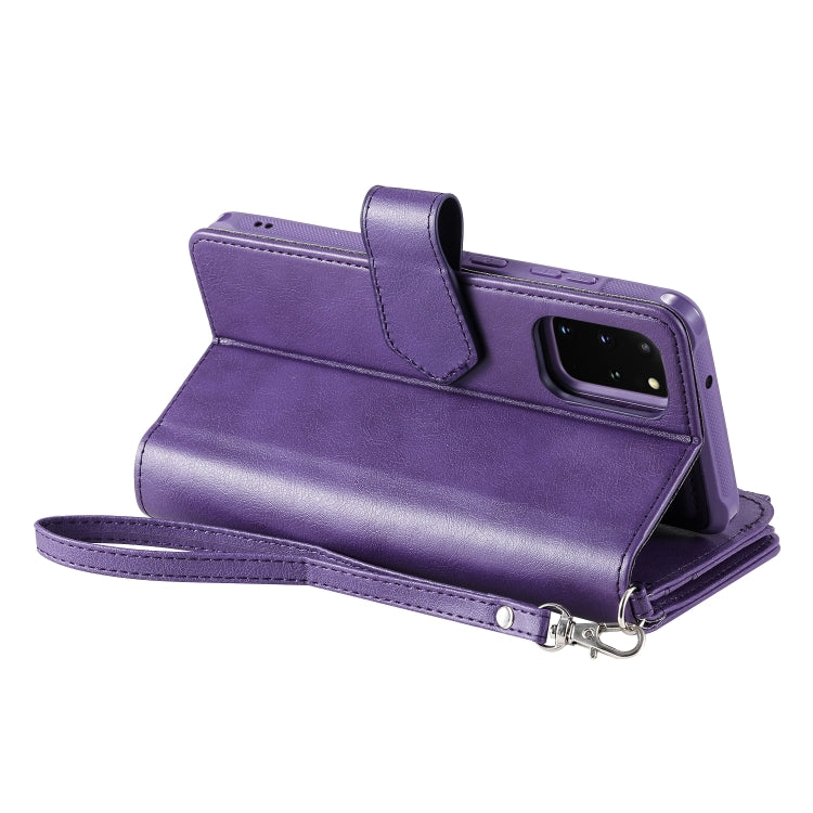 For Galaxy S20+ 2 in 1 Solid Color Zipper Shockproof Protective Case with Card Slots & Bracket & Photo Holder & Wallet Function