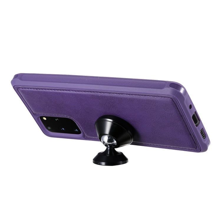 For Galaxy S20+ 2 in 1 Solid Color Zipper Shockproof Protective Case with Card Slots & Bracket & Photo Holder & Wallet Function