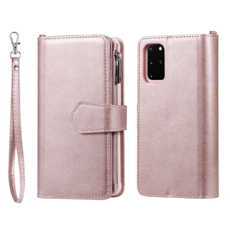 For Galaxy S20+ 2 in 1 Solid Color Zipper Shockproof Protective Case with Card Slots & Bracket & Photo Holder & Wallet Function