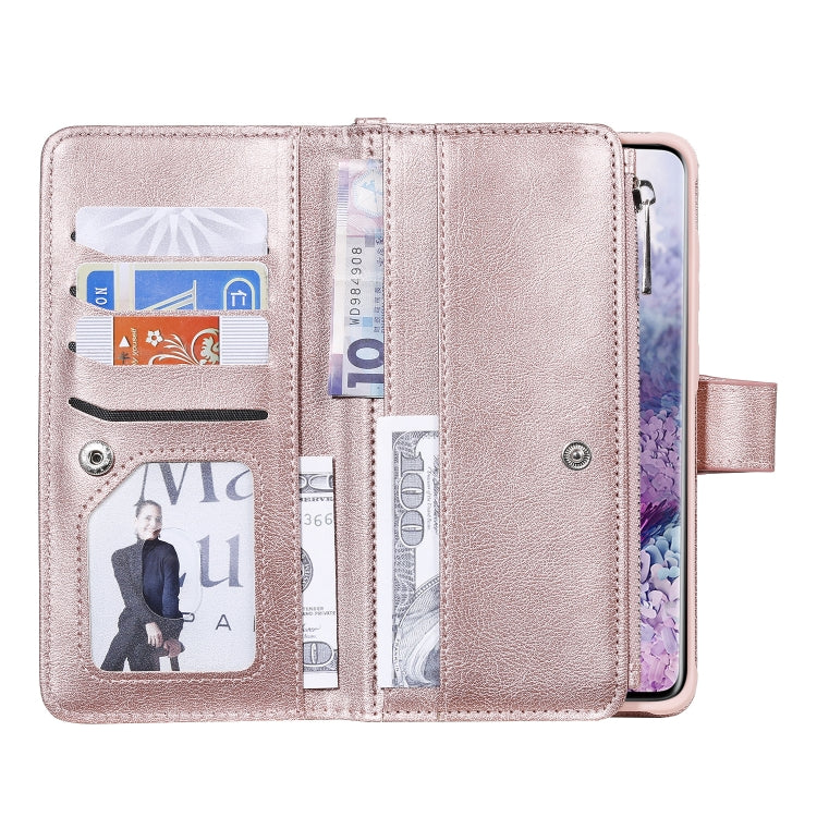 For Galaxy S20+ 2 in 1 Solid Color Zipper Shockproof Protective Case with Card Slots & Bracket & Photo Holder & Wallet Function