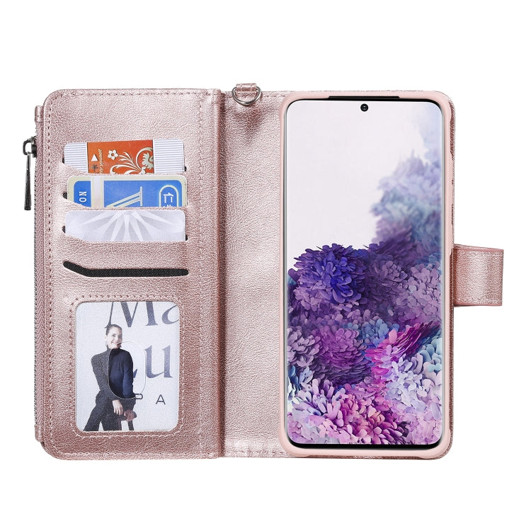 For Galaxy S20+ 2 in 1 Solid Color Zipper Shockproof Protective Case with Card Slots & Bracket & Photo Holder & Wallet Function