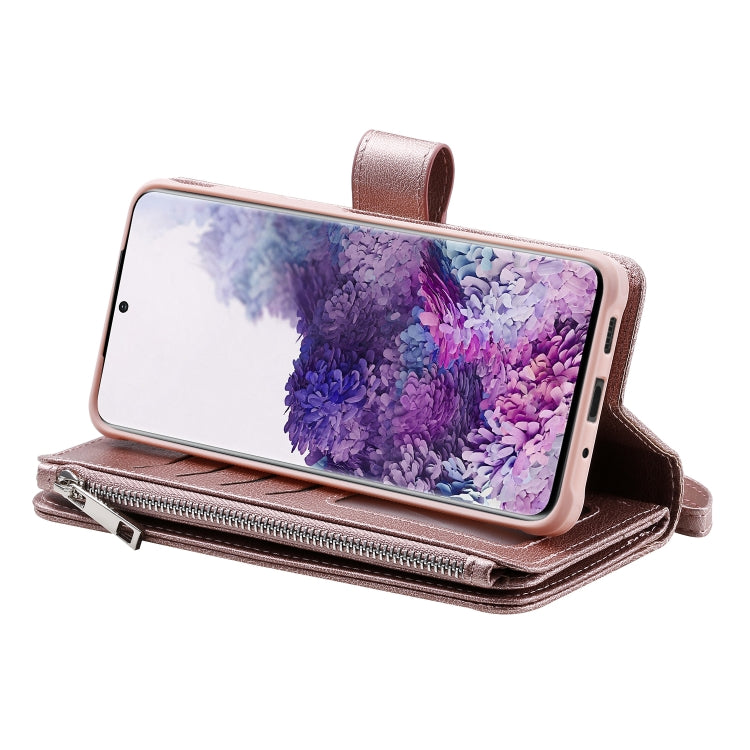 For Galaxy S20+ 2 in 1 Solid Color Zipper Shockproof Protective Case with Card Slots & Bracket & Photo Holder & Wallet Function