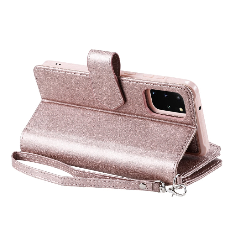 For Galaxy S20+ 2 in 1 Solid Color Zipper Shockproof Protective Case with Card Slots & Bracket & Photo Holder & Wallet Function
