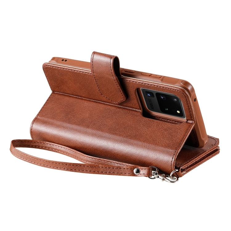 For Galaxy S20 Ultra 2 in 1 Solid Color Zipper Shockproof Protective Case with Card Slots & Bracket & Photo Holder & Wallet Function