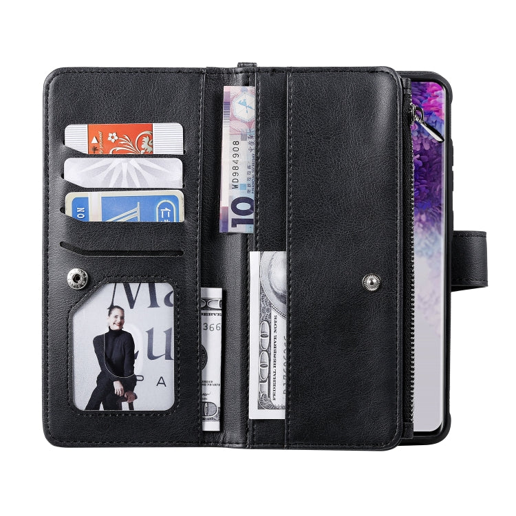 For Galaxy S20 Ultra 2 in 1 Solid Color Zipper Shockproof Protective Case with Card Slots & Bracket & Photo Holder & Wallet Function