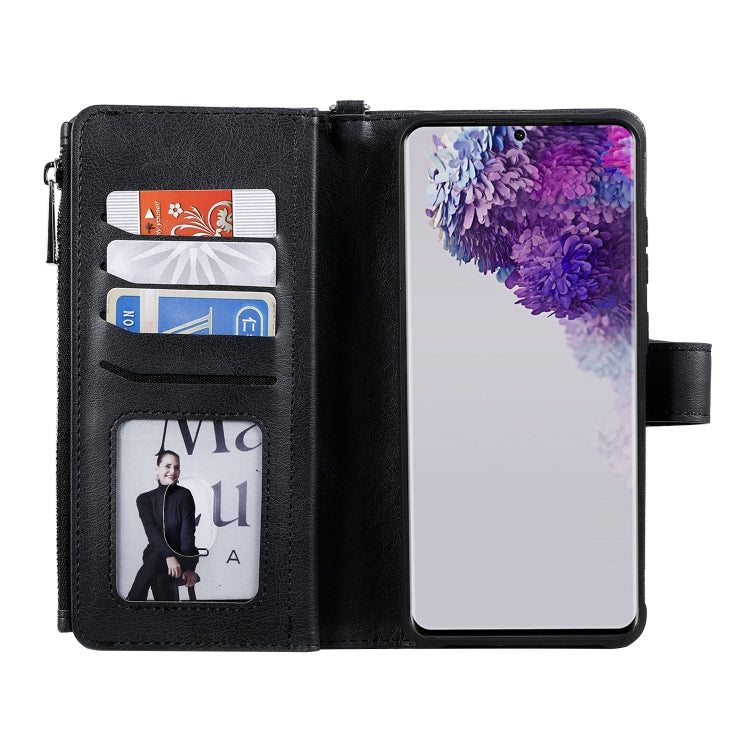 For Galaxy S20 Ultra 2 in 1 Solid Color Zipper Shockproof Protective Case with Card Slots & Bracket & Photo Holder & Wallet Function
