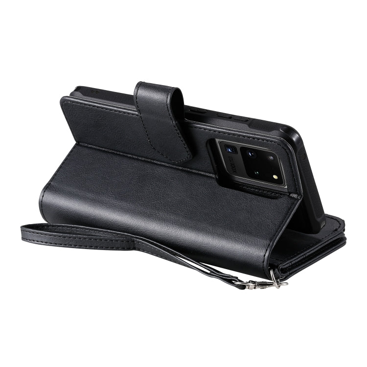 For Galaxy S20 Ultra 2 in 1 Solid Color Zipper Shockproof Protective Case with Card Slots & Bracket & Photo Holder & Wallet Function