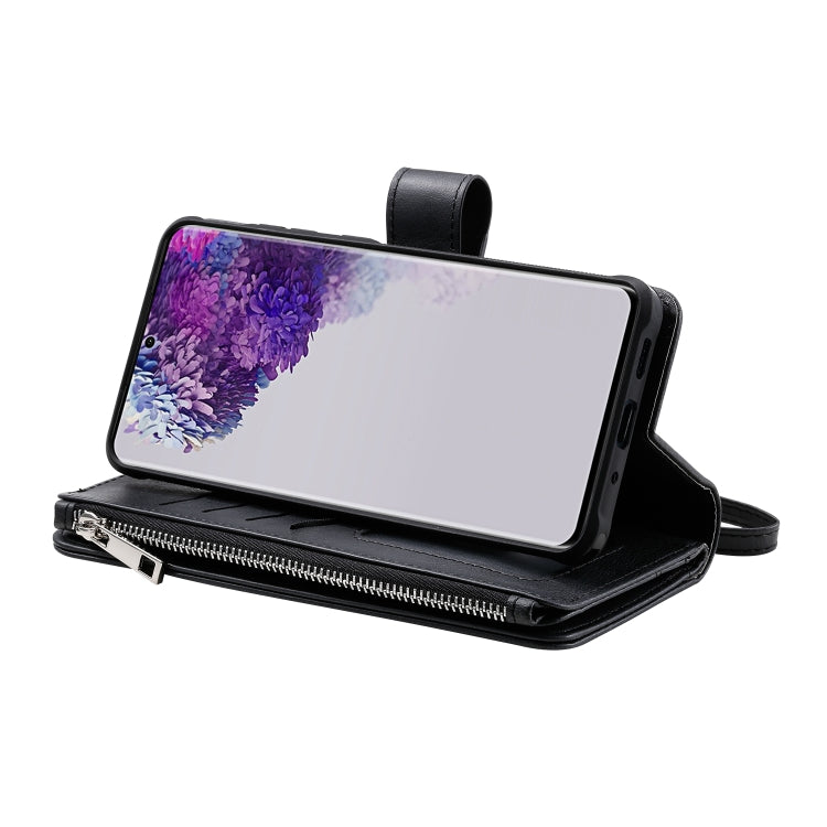 For Galaxy S20 Ultra 2 in 1 Solid Color Zipper Shockproof Protective Case with Card Slots & Bracket & Photo Holder & Wallet Function