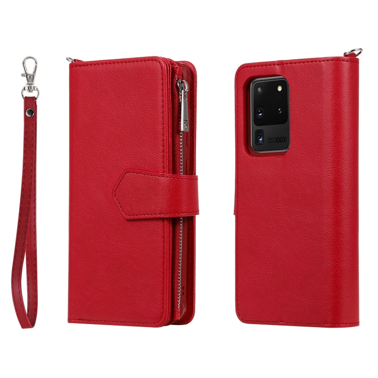 For Galaxy S20 Ultra 2 in 1 Solid Color Zipper Shockproof Protective Case with Card Slots & Bracket & Photo Holder & Wallet Function