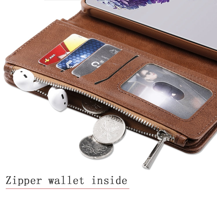 For Galaxy S20 Ultra 2 in 1 Solid Color Zipper Shockproof Protective Case with Card Slots & Bracket & Photo Holder & Wallet Function