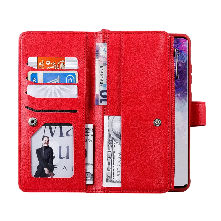 For Galaxy S20 Ultra 2 in 1 Solid Color Zipper Shockproof Protective Case with Card Slots & Bracket & Photo Holder & Wallet Function