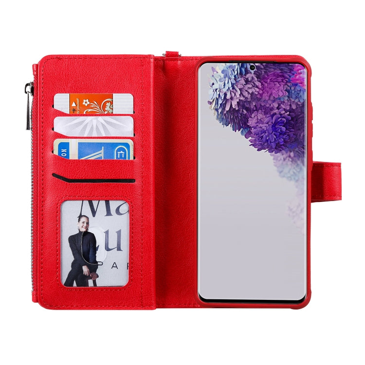 For Galaxy S20 Ultra 2 in 1 Solid Color Zipper Shockproof Protective Case with Card Slots & Bracket & Photo Holder & Wallet Function