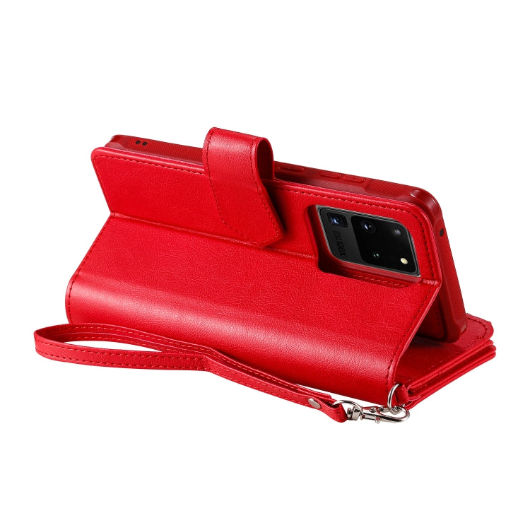 For Galaxy S20 Ultra 2 in 1 Solid Color Zipper Shockproof Protective Case with Card Slots & Bracket & Photo Holder & Wallet Function