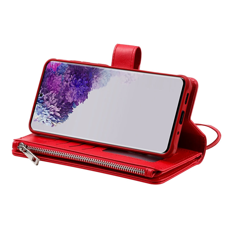 For Galaxy S20 Ultra 2 in 1 Solid Color Zipper Shockproof Protective Case with Card Slots & Bracket & Photo Holder & Wallet Function