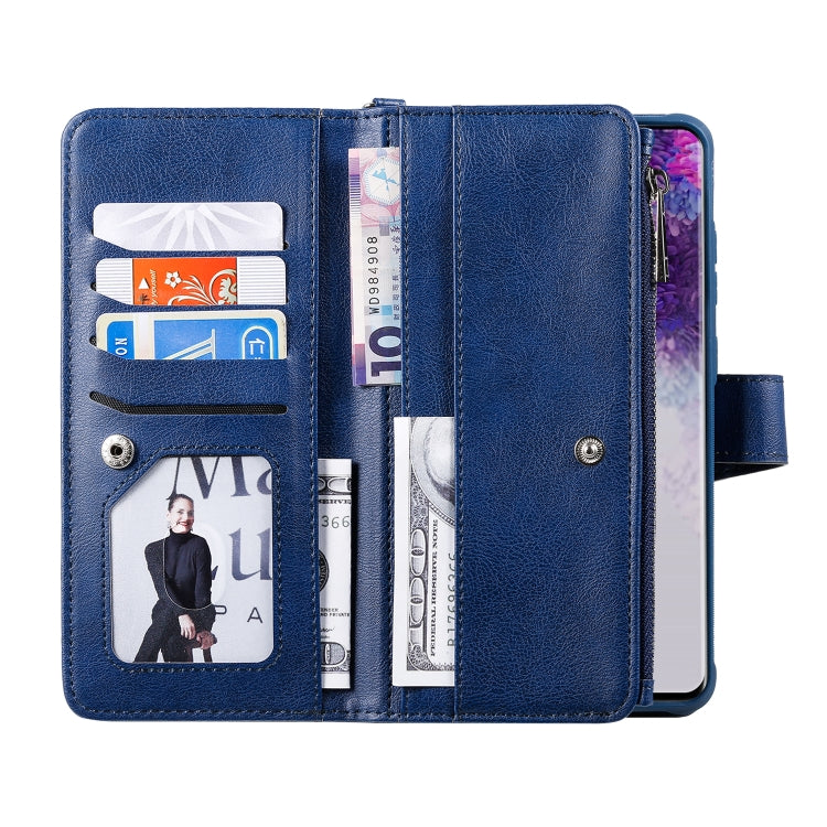 For Galaxy S20 Ultra 2 in 1 Solid Color Zipper Shockproof Protective Case with Card Slots & Bracket & Photo Holder & Wallet Function