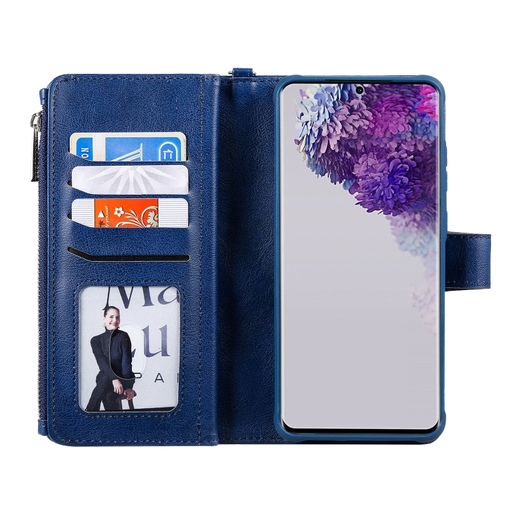 For Galaxy S20 Ultra 2 in 1 Solid Color Zipper Shockproof Protective Case with Card Slots & Bracket & Photo Holder & Wallet Function