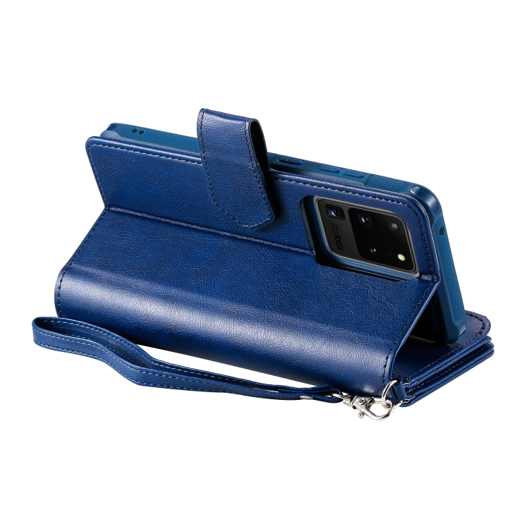 For Galaxy S20 Ultra 2 in 1 Solid Color Zipper Shockproof Protective Case with Card Slots & Bracket & Photo Holder & Wallet Function
