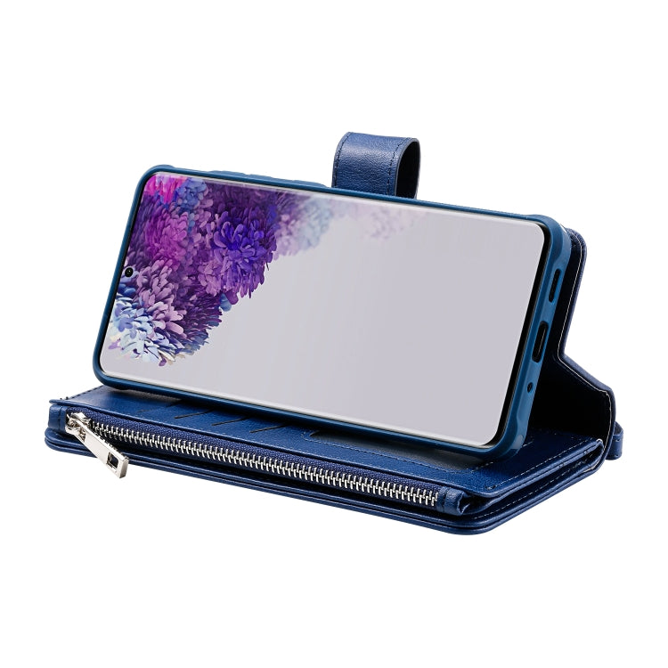 For Galaxy S20 Ultra 2 in 1 Solid Color Zipper Shockproof Protective Case with Card Slots & Bracket & Photo Holder & Wallet Function