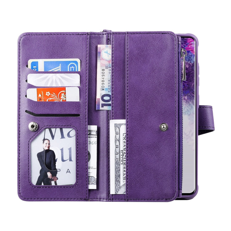 For Galaxy S20 Ultra 2 in 1 Solid Color Zipper Shockproof Protective Case with Card Slots & Bracket & Photo Holder & Wallet Function