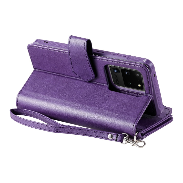 For Galaxy S20 Ultra 2 in 1 Solid Color Zipper Shockproof Protective Case with Card Slots & Bracket & Photo Holder & Wallet Function