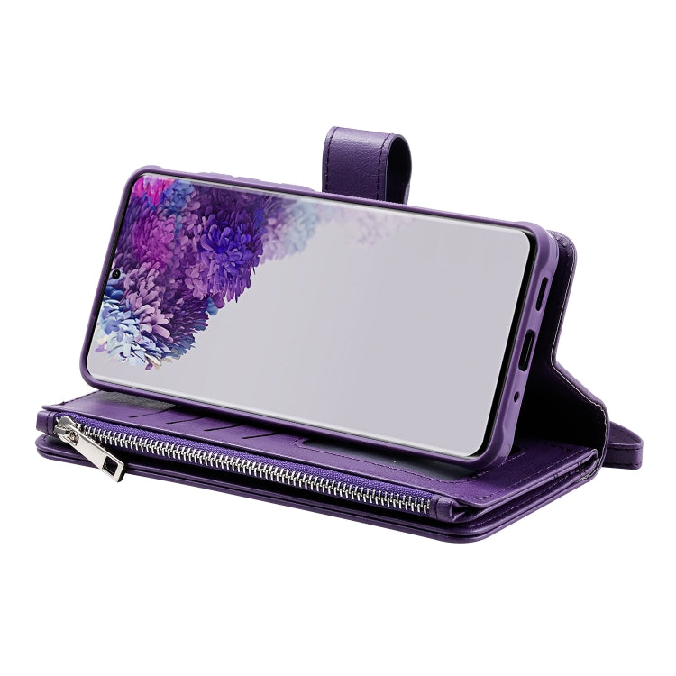 For Galaxy S20 Ultra 2 in 1 Solid Color Zipper Shockproof Protective Case with Card Slots & Bracket & Photo Holder & Wallet Function