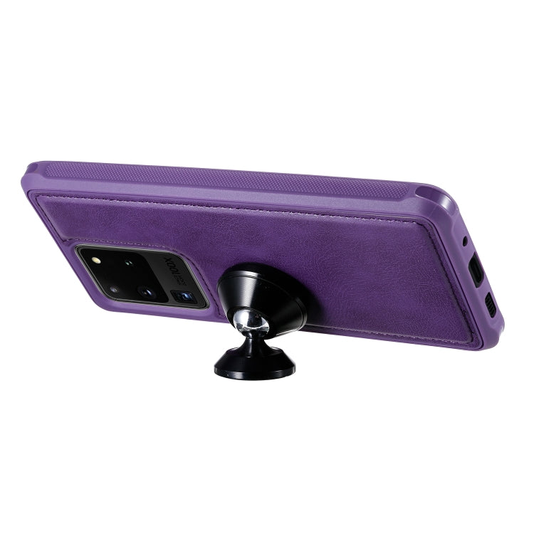 For Galaxy S20 Ultra 2 in 1 Solid Color Zipper Shockproof Protective Case with Card Slots & Bracket & Photo Holder & Wallet Function