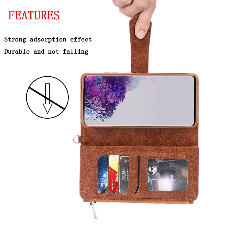 For Galaxy S20 Ultra 2 in 1 Solid Color Zipper Shockproof Protective Case with Card Slots & Bracket & Photo Holder & Wallet Function