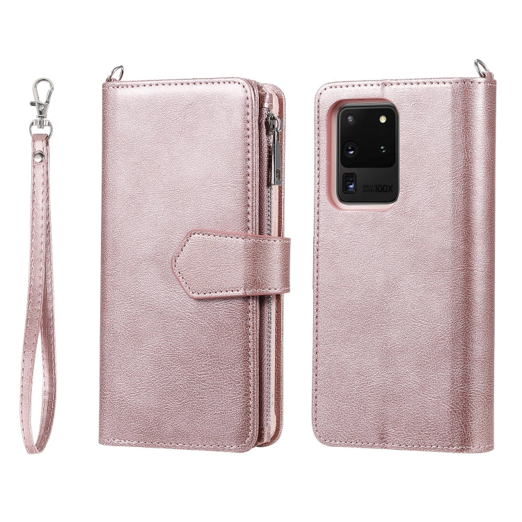 For Galaxy S20 Ultra 2 in 1 Solid Color Zipper Shockproof Protective Case with Card Slots & Bracket & Photo Holder & Wallet Function