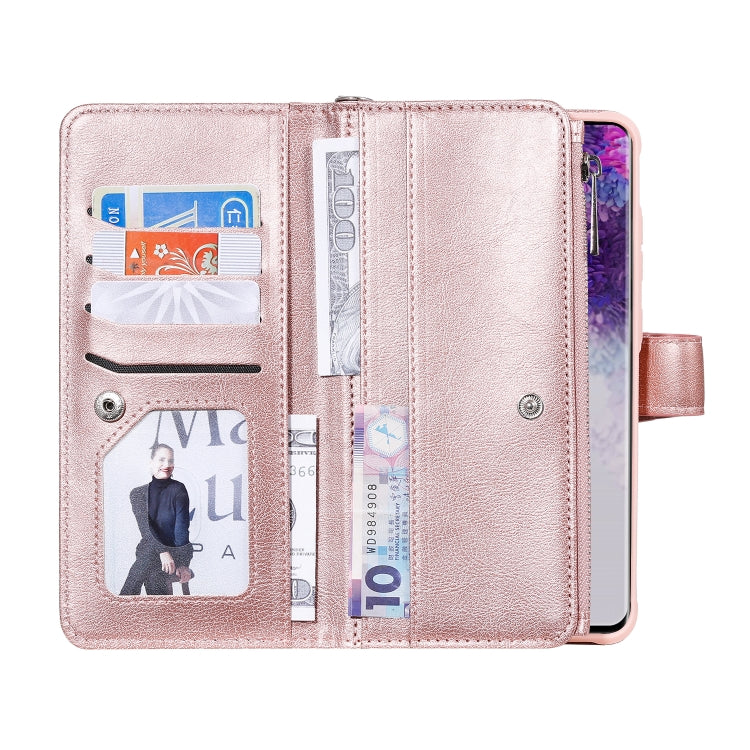 For Galaxy S20 Ultra 2 in 1 Solid Color Zipper Shockproof Protective Case with Card Slots & Bracket & Photo Holder & Wallet Function