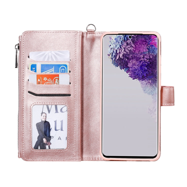 For Galaxy S20 Ultra 2 in 1 Solid Color Zipper Shockproof Protective Case with Card Slots & Bracket & Photo Holder & Wallet Function