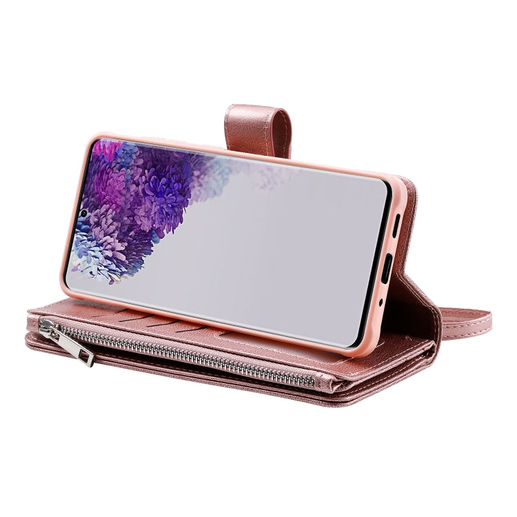 For Galaxy S20 Ultra 2 in 1 Solid Color Zipper Shockproof Protective Case with Card Slots & Bracket & Photo Holder & Wallet Function