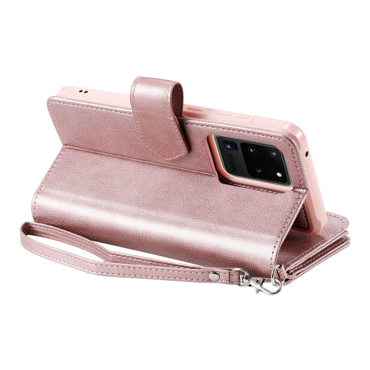 For Galaxy S20 Ultra 2 in 1 Solid Color Zipper Shockproof Protective Case with Card Slots & Bracket & Photo Holder & Wallet Function