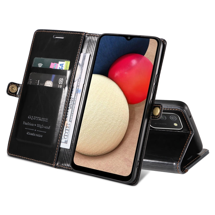 For Samsung Galaxy A02s 166mm GQUTROBE RFID Blocking Oil Wax Leather Phone Case