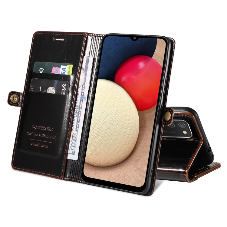 For Samsung Galaxy A02s 166mm GQUTROBE RFID Blocking Oil Wax Leather Phone Case