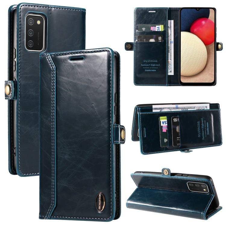 For Samsung Galaxy A02s 166mm GQUTROBE RFID Blocking Oil Wax Leather Phone Case